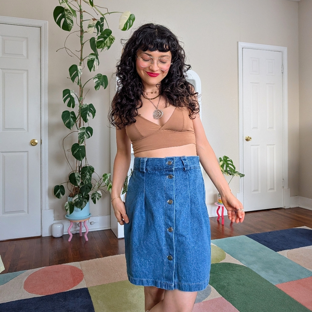 Vintage 90s blue denim midi skort